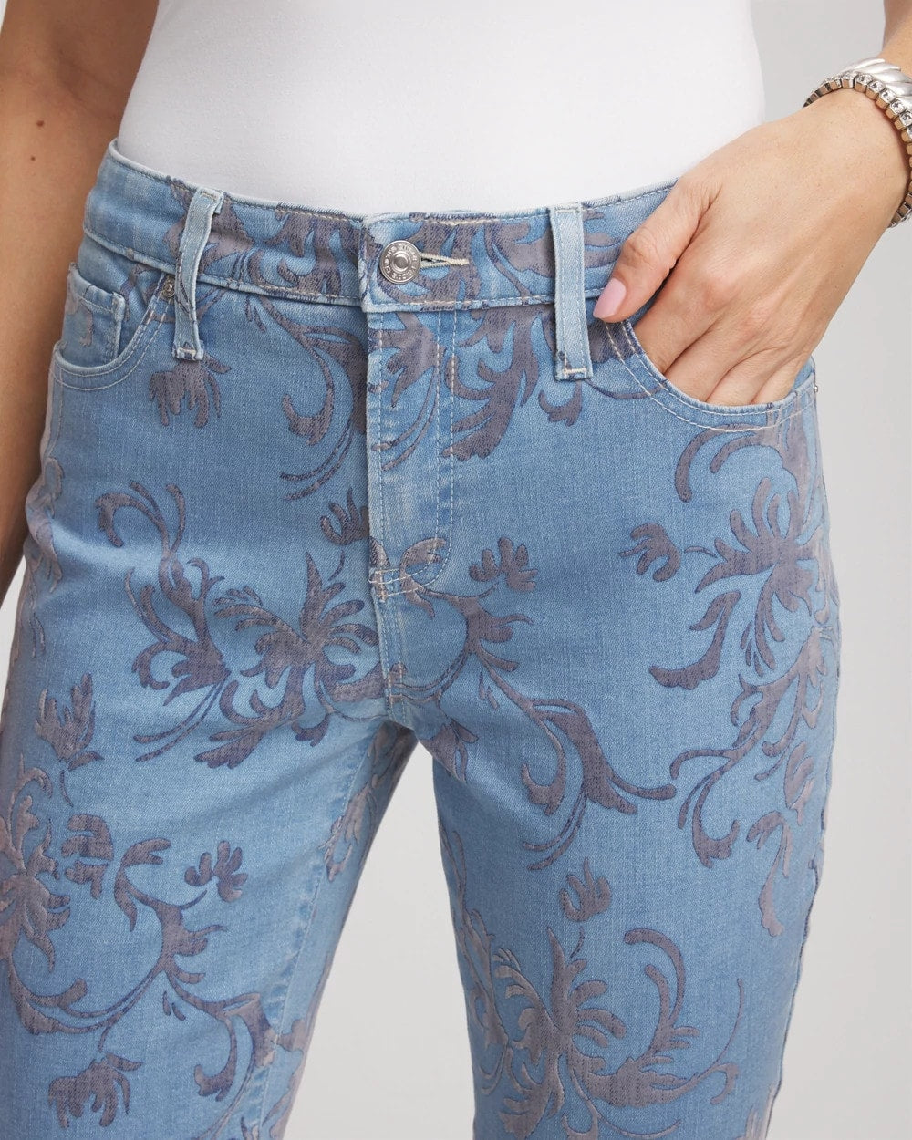 Chico's Petites Petite Girlfriend Slim Ankle Flocked Jeans