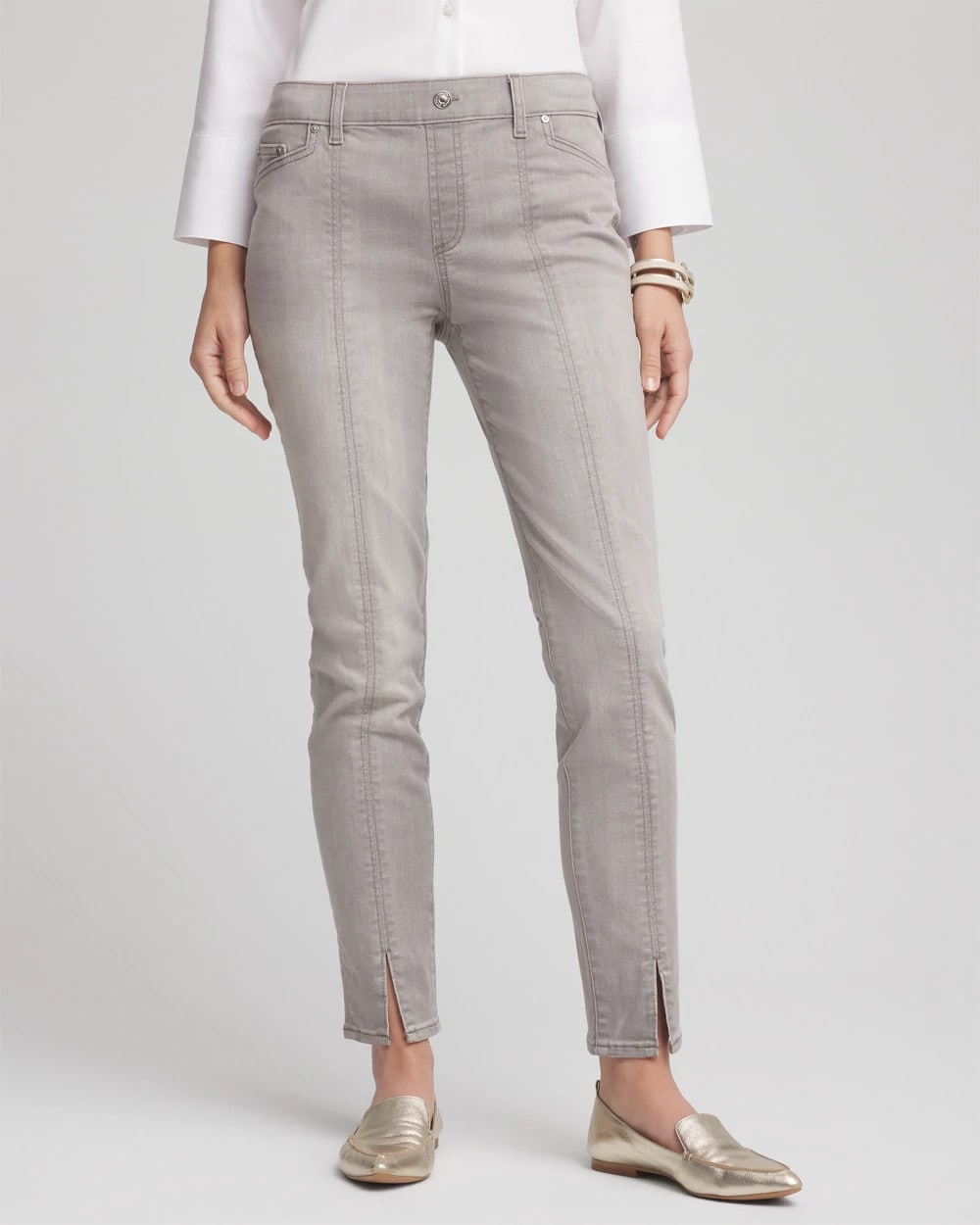 Chico's Petites Petite Silver Pull-On Slim Ankle Jeggings