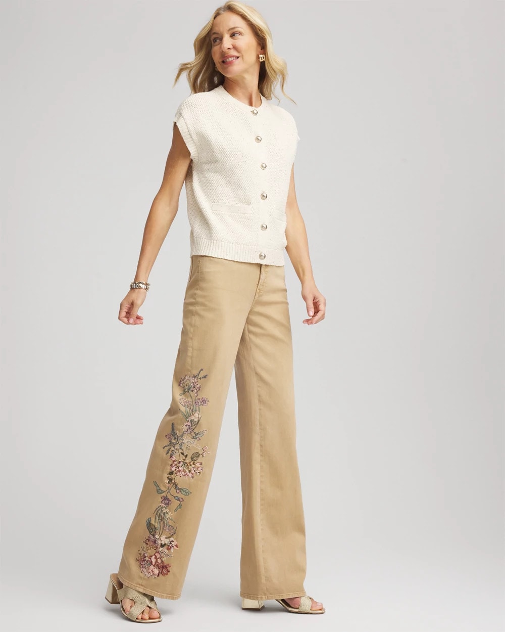 Chico's Petites Petite Embroidered High-Rise Wide-Leg Jeans