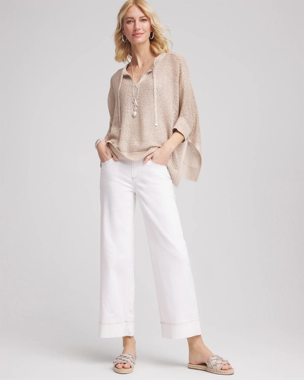 Chico's Petites Petite No Stain Pull-On Wide Leg Cropped Jeans