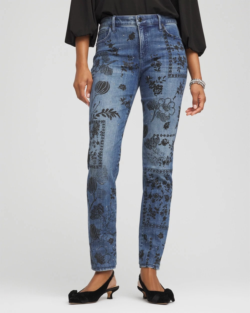Chico's Petites Petite Mixed-Media Girlfriend Slim Ankle Jeans