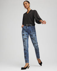 Chico's Petites Petite Mixed-Media Girlfriend Slim Ankle Jeans