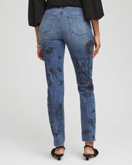 Chico's Petites Petite Mixed-Media Girlfriend Slim Ankle Jeans