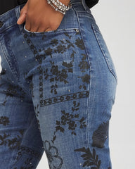 Chico's Petites Petite Mixed-Media Girlfriend Slim Ankle Jeans