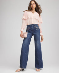 Chico's Petites Petite Embellished Frayed Flared-Leg Jeans