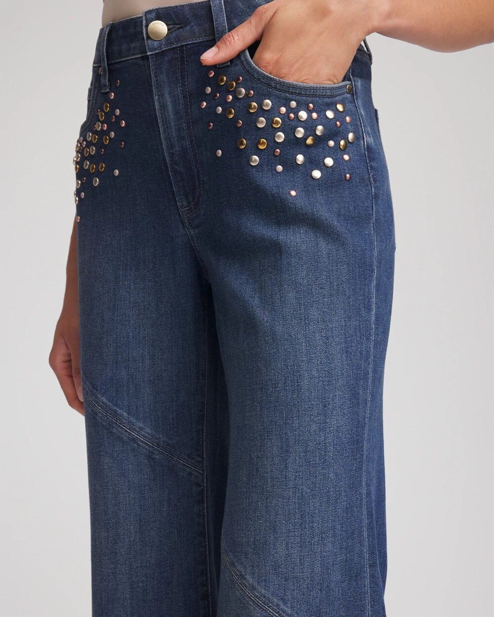 Chico's Petites Petite Embellished Frayed Flared-Leg Jeans