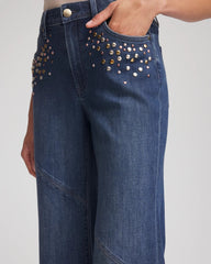 Chico's Petites Petite Embellished Frayed Flared-Leg Jeans