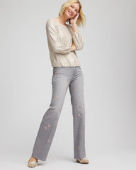 Chico's Petites Petite Rose Gold Embroidered Girlfriend Flared Jeans