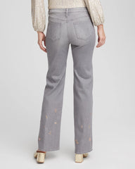 Chico's Petites Petite Rose Gold Embroidered Girlfriend Flared Jeans