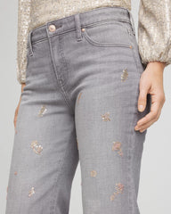 Chico's Petites Petite Rose Gold Embroidered Girlfriend Flared Jeans