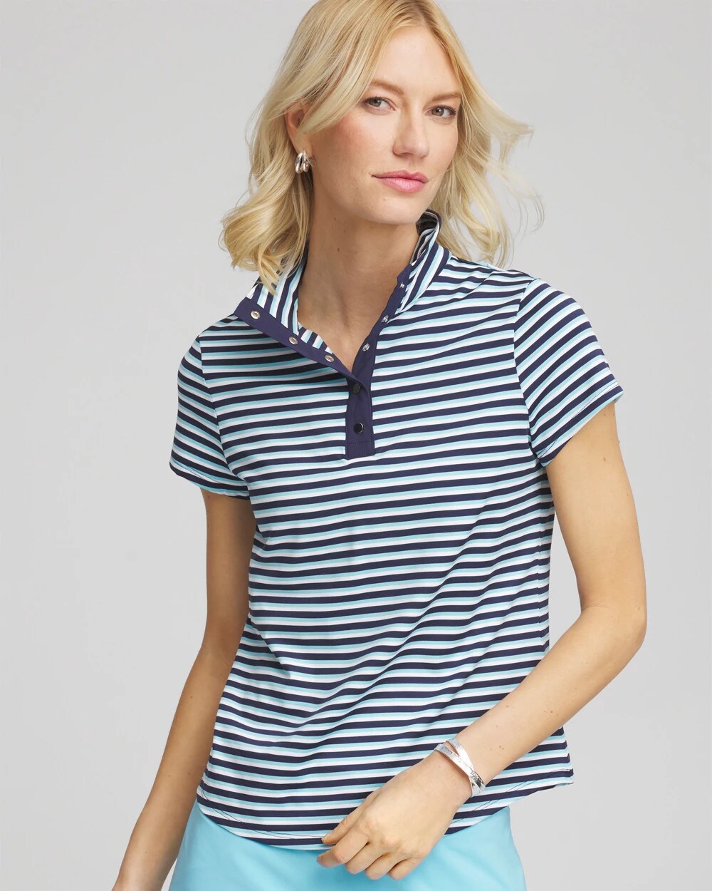Chico's Collections Zenergy® Striped UPF Mockneck Short-Sleeve Top