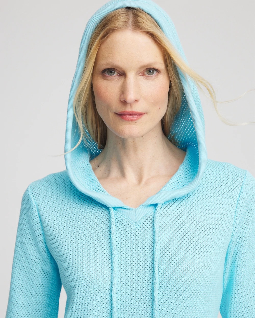 Chico's Collections Zenergy® Crochet Knit Hooded Pullover Top