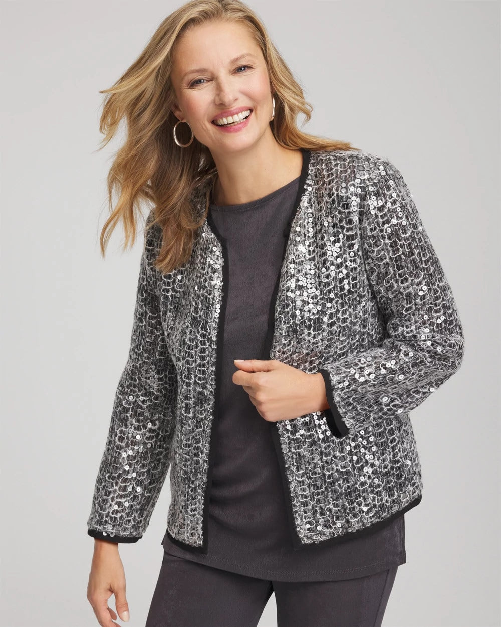 Chico's Collections Travelers™ Collection Refined Sequins Netted Jacket