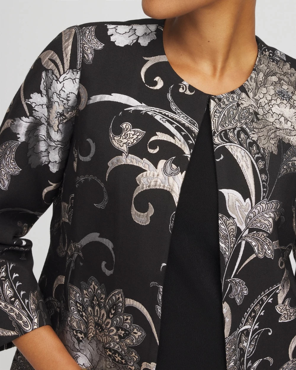 Chico's Collections Travelers™ Collection Jacquard Floral Shine Jacket