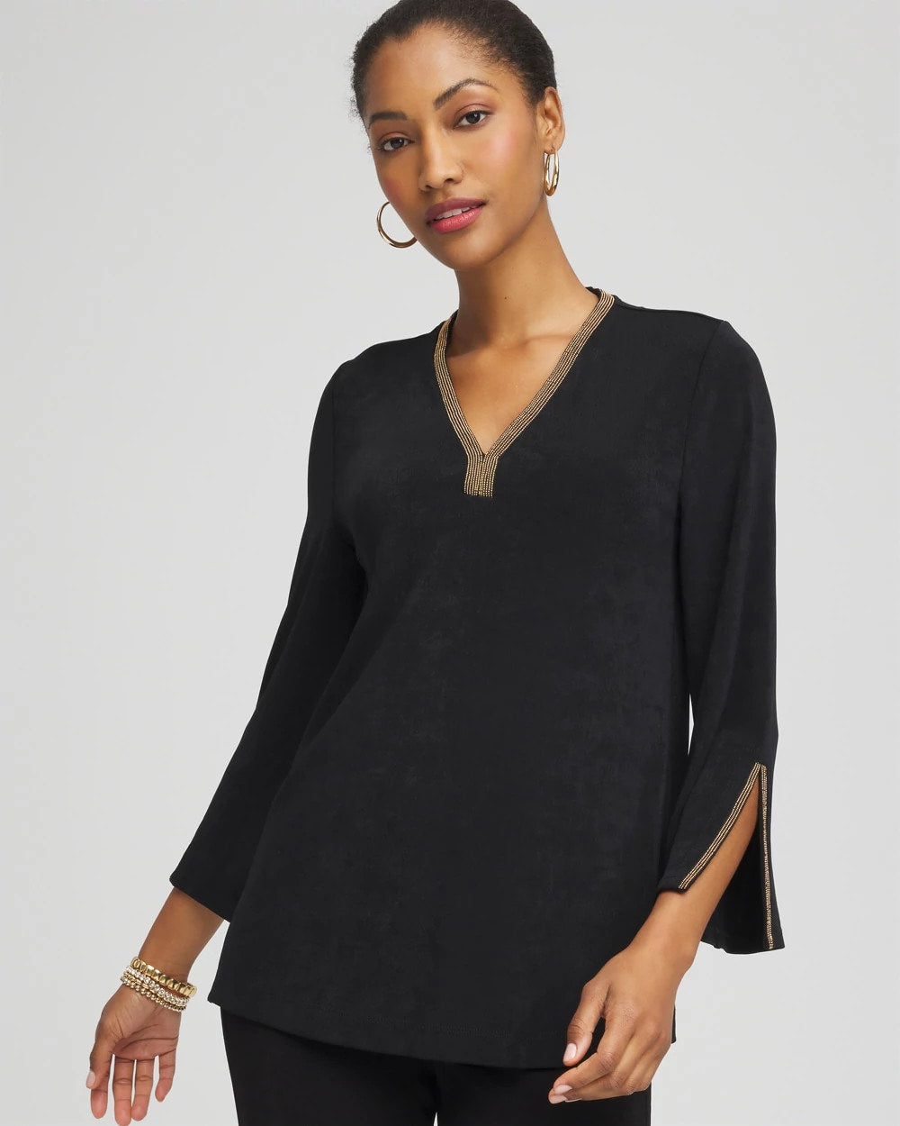 Chico's Collections Travelers™ Embellished V-Neck Flutter Sleeve Tunic