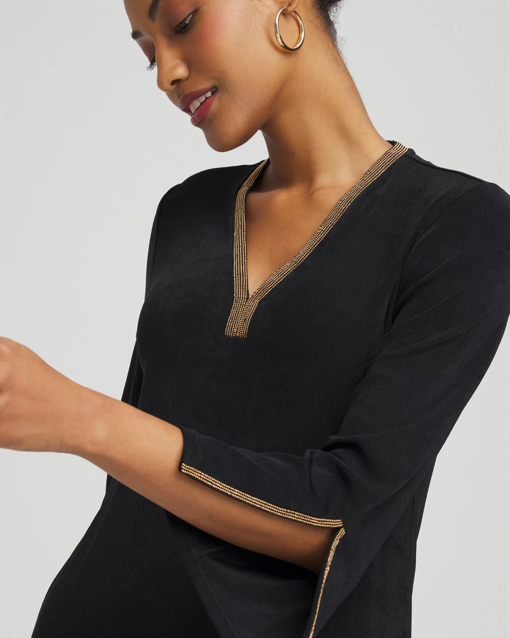 Chico's Collections Travelers™ Embellished V-Neck Flutter Sleeve Tunic