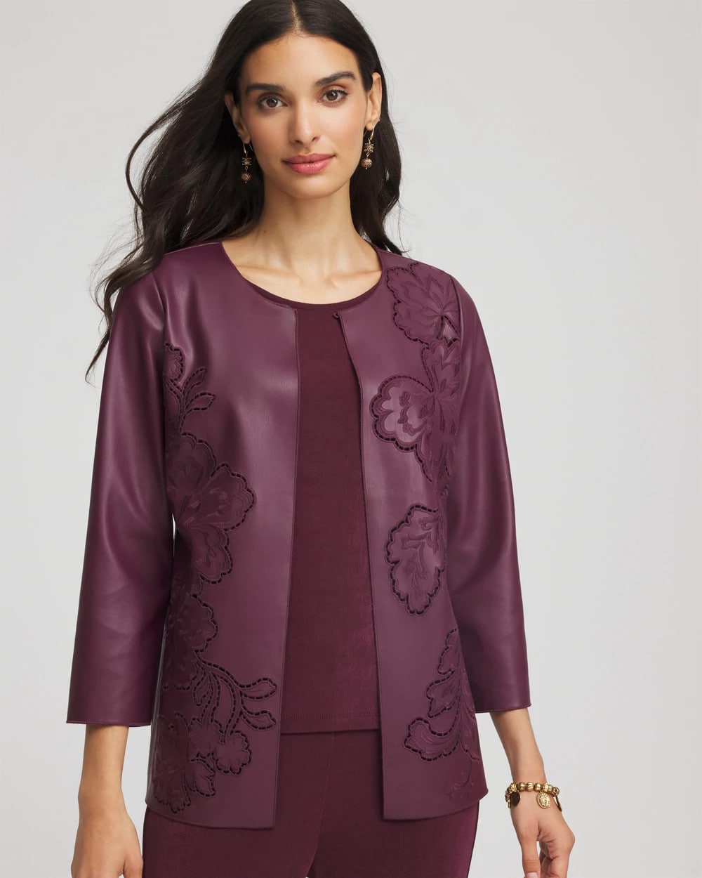Chico's Collections Travelers™ Collection Faux Leather Embroidered Jacket