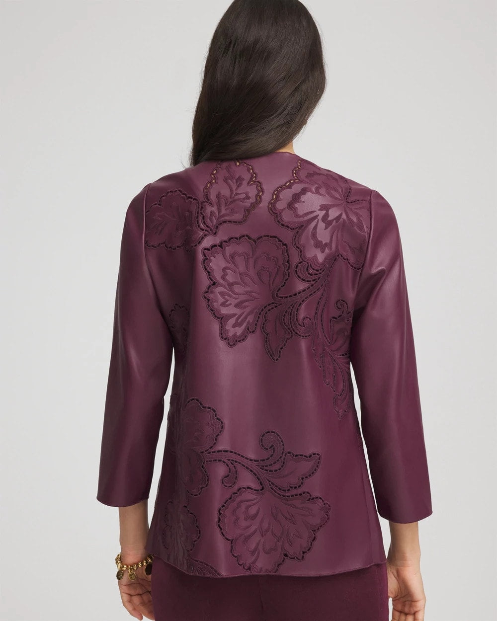 Chico's Collections Travelers™ Collection Faux Leather Embroidered Jacket