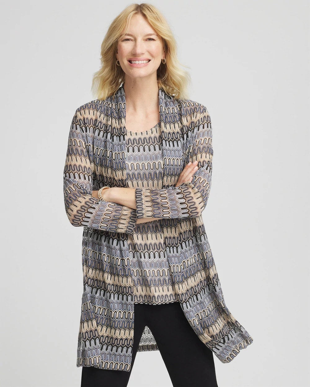 Chico's Collections Travelers™ Knit Chevron Open-Front Cardigan