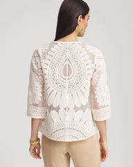 Chico's Collections Travelers™ Collection Embroidered 3/4 Sleeve Jacket