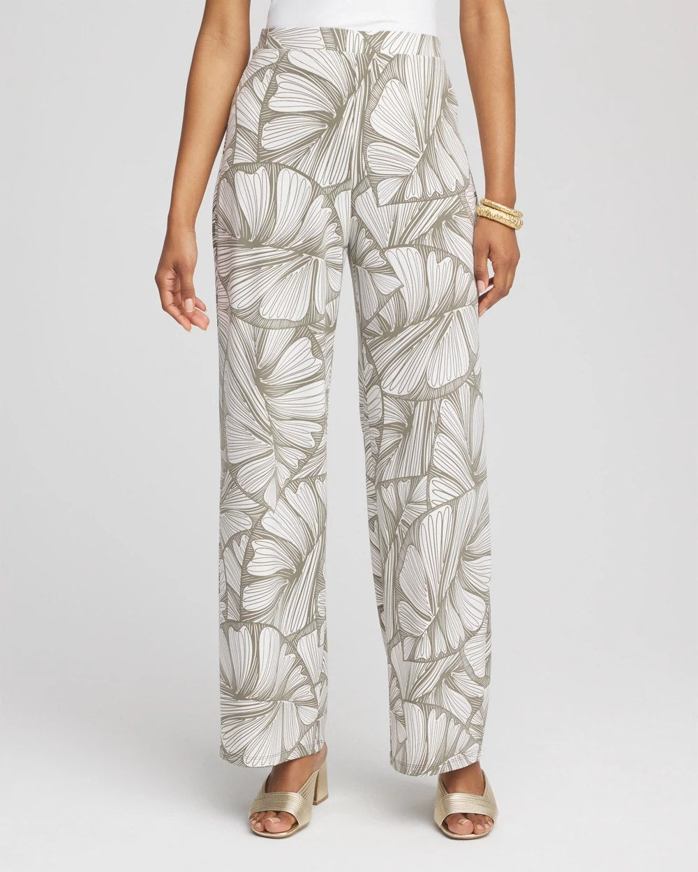 Chico's Collections Travelers™ Abstract Leaf Print Knit Wide-Leg Pants