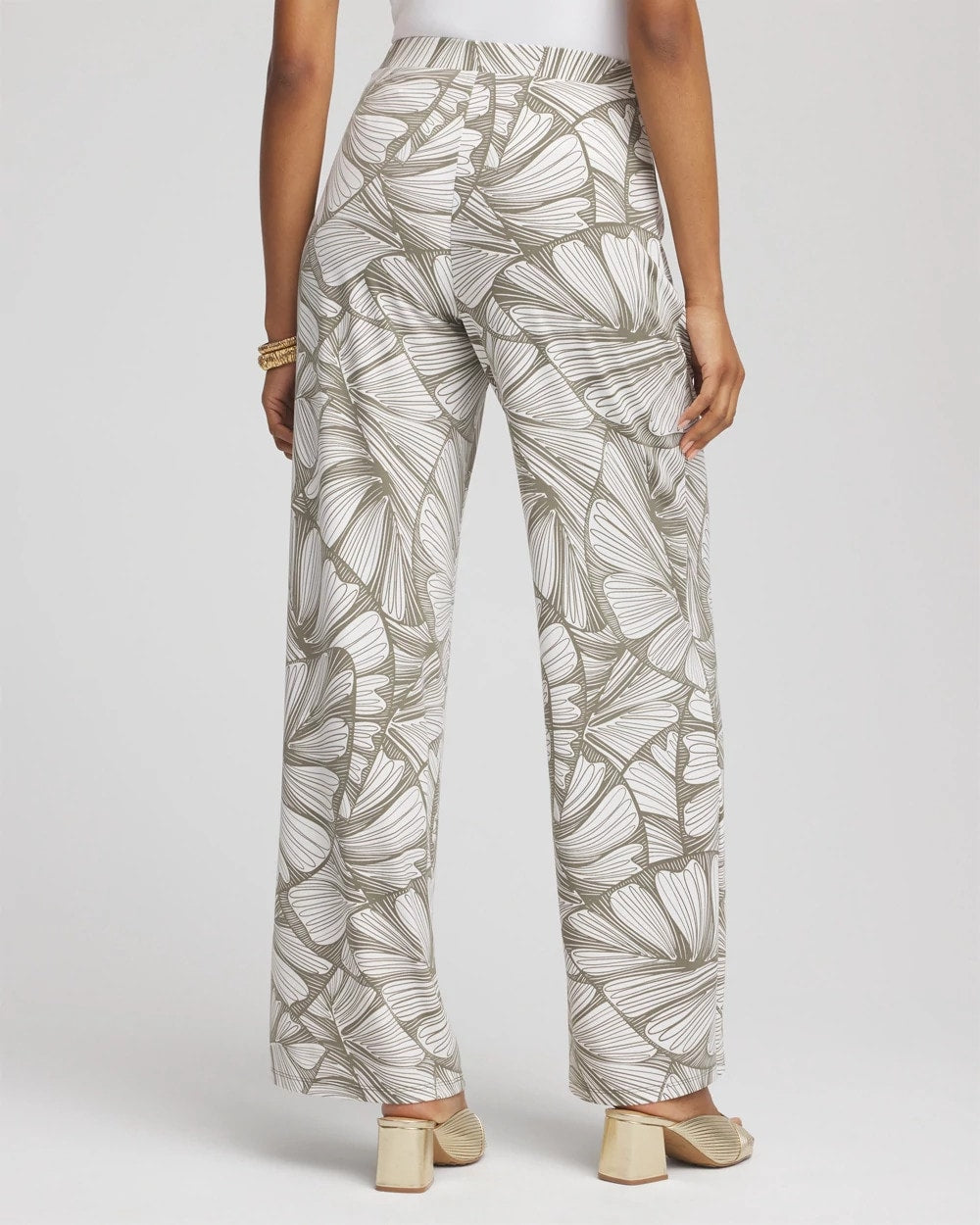 Chico's Collections Travelers™ Abstract Leaf Print Knit Wide-Leg Pants