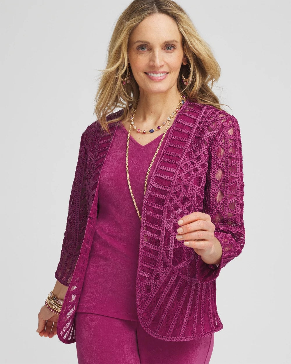 Chico's Collections Travelers™ Collection Embroidered Lace Cutwork Jacket