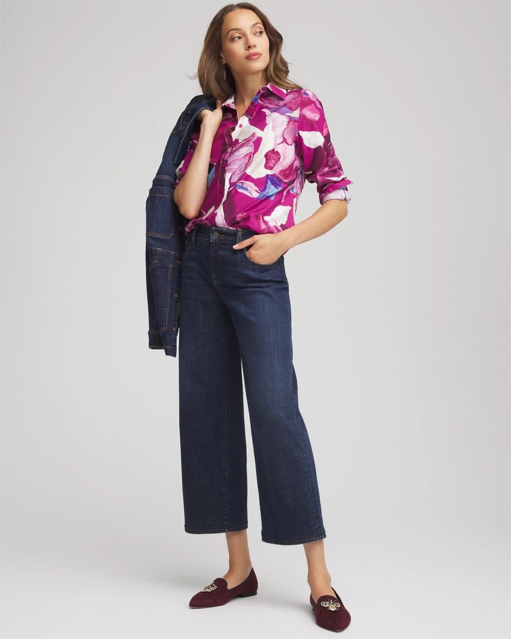 Chico's Collections No Iron™ Floral-Paint-Print Shirt