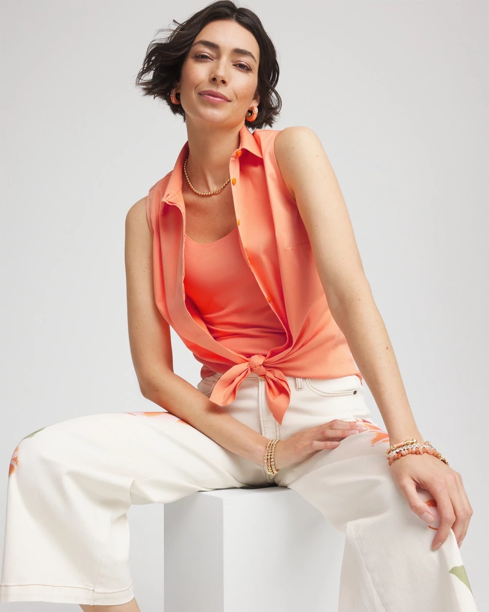 Chico's Collections No Iron™ Sleeveless Sateen-Stretch Shirt