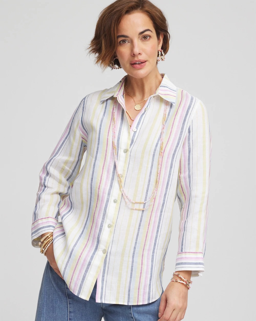 Chico's Collections No Iron™ Multi Stripe Linen Shirt