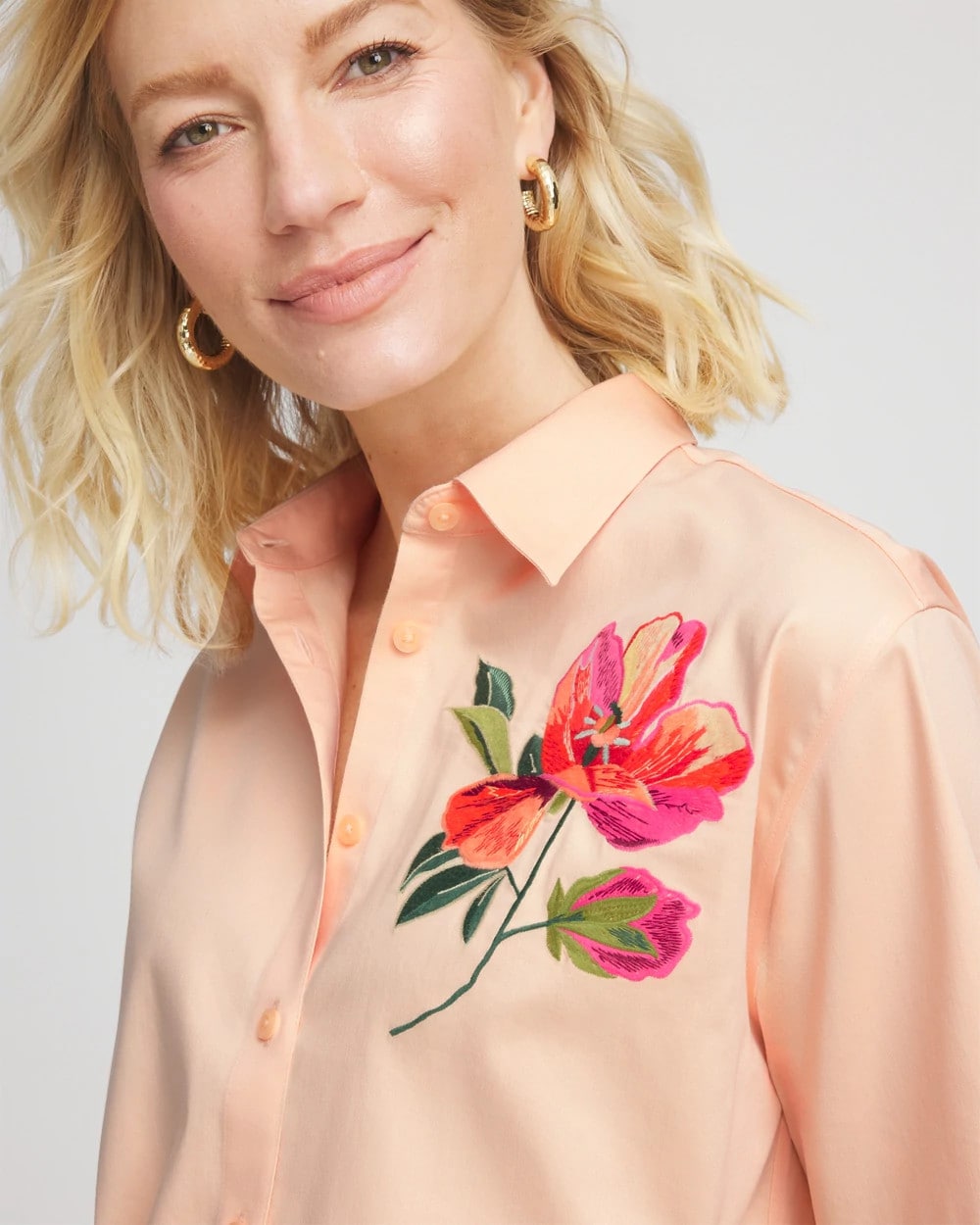 Chico's Collections No Iron™ Embroidered Floral Short-Sleeve Shirt