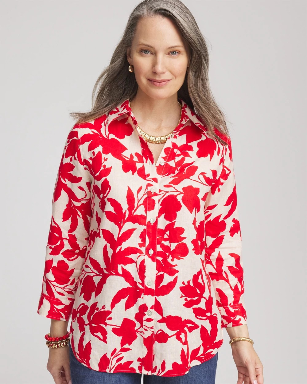 Chico's Collections No Iron™ Floral Linen Shirt