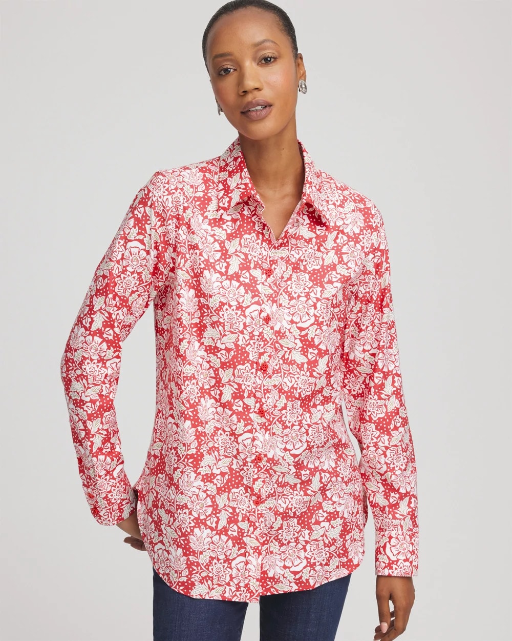 Chico's Collections No Iron™ Long-Sleeved Folklore-Floral Shirt