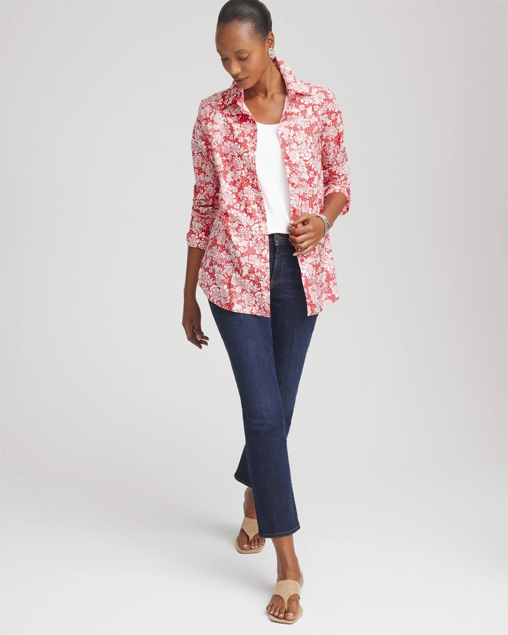 Chico's Collections No Iron™ Long-Sleeved Folklore-Floral Shirt