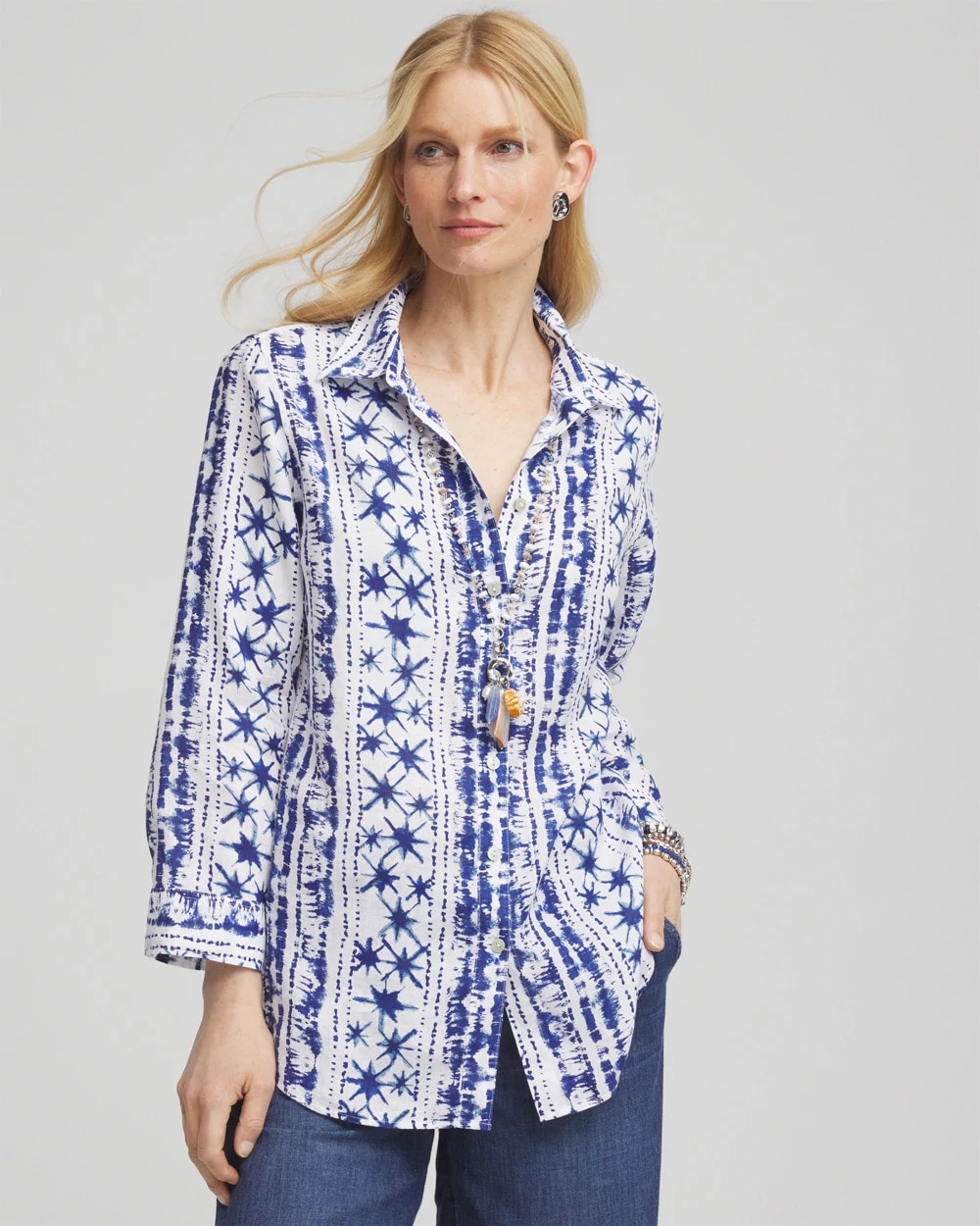 Chico's Collections No Iron™ Star Print Linen Shirt