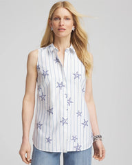 Chico's Collections No Iron™ Starfish Striped Sleeveless Sateen Shirt