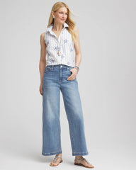 Chico's Collections No Iron™ Starfish Striped Sleeveless Sateen Shirt