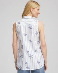 Chico's Collections No Iron™ Starfish Striped Sleeveless Sateen Shirt