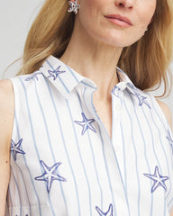 Chico's Collections No Iron™ Starfish Striped Sleeveless Sateen Shirt