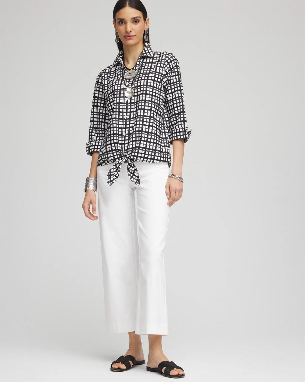Chico's Collections No Iron™ Plaid Tie-Front Top