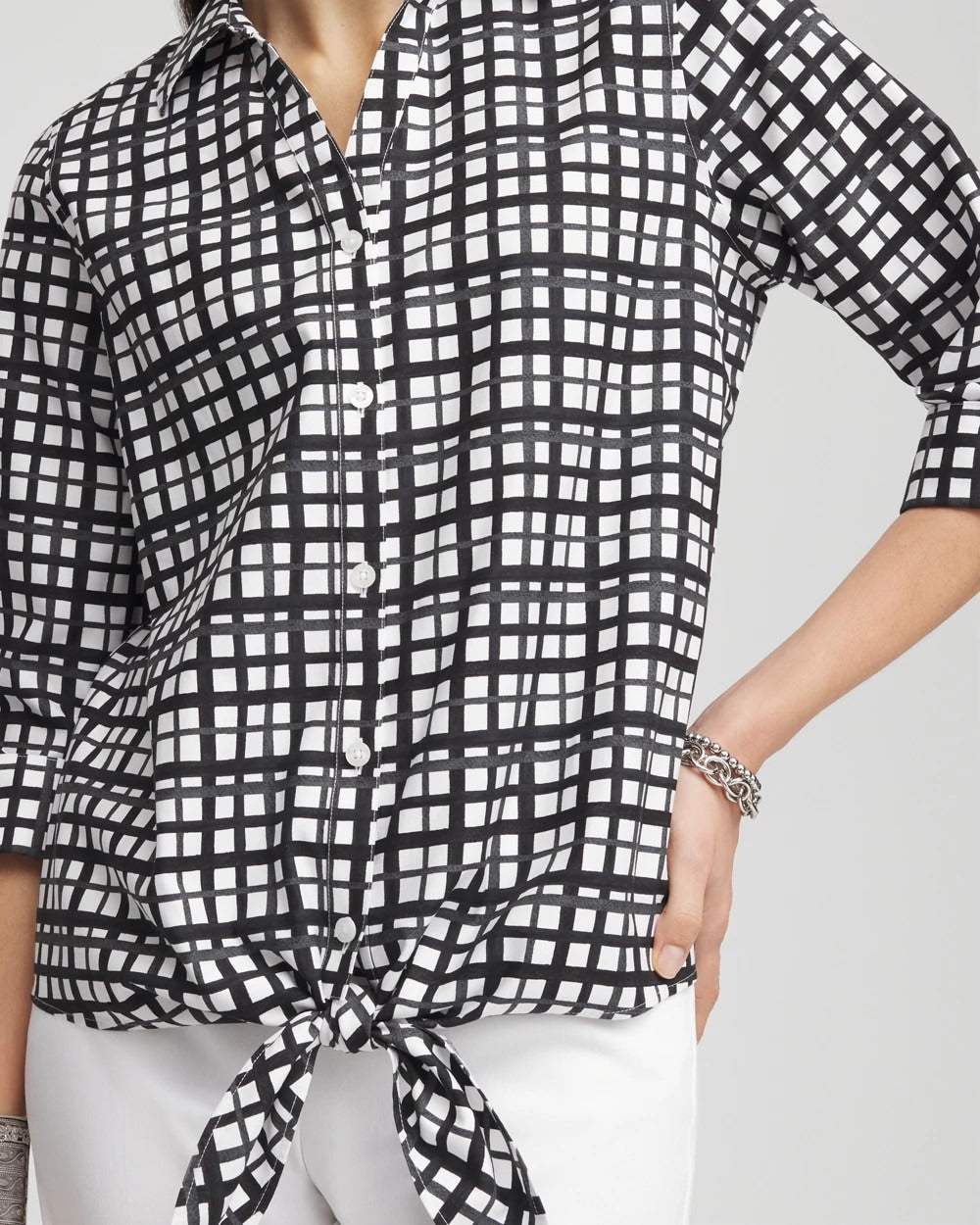 Chico's Collections No Iron™ Plaid Tie-Front Top