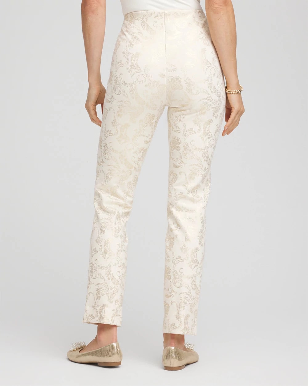 Chico's Collections Juliet Golden Foiled Slim Ankle Pants