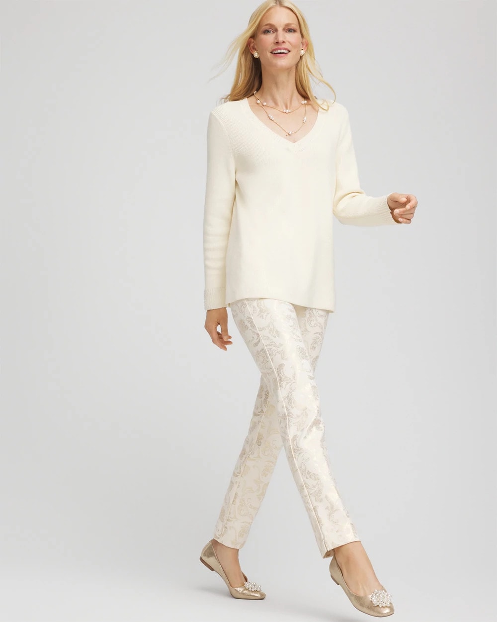 Chico's Collections Juliet Golden Foiled Slim Ankle Pants