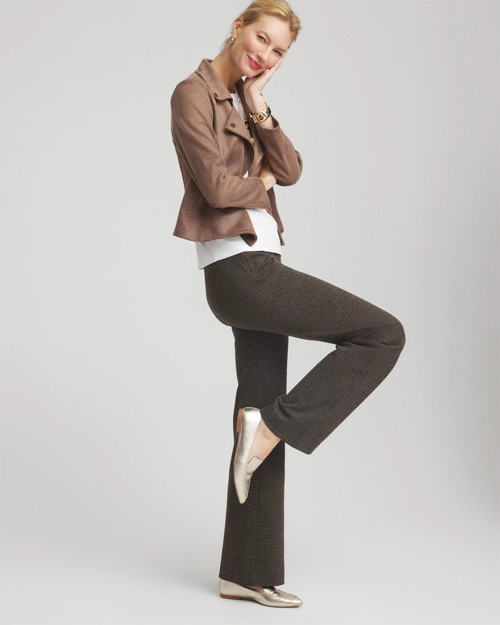 Chico's Collections Juliet Jacquard Full-Length Ponte Pants