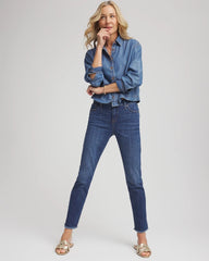 Chico's Collections Girlfriend Slim Frayed Ankle Jeans