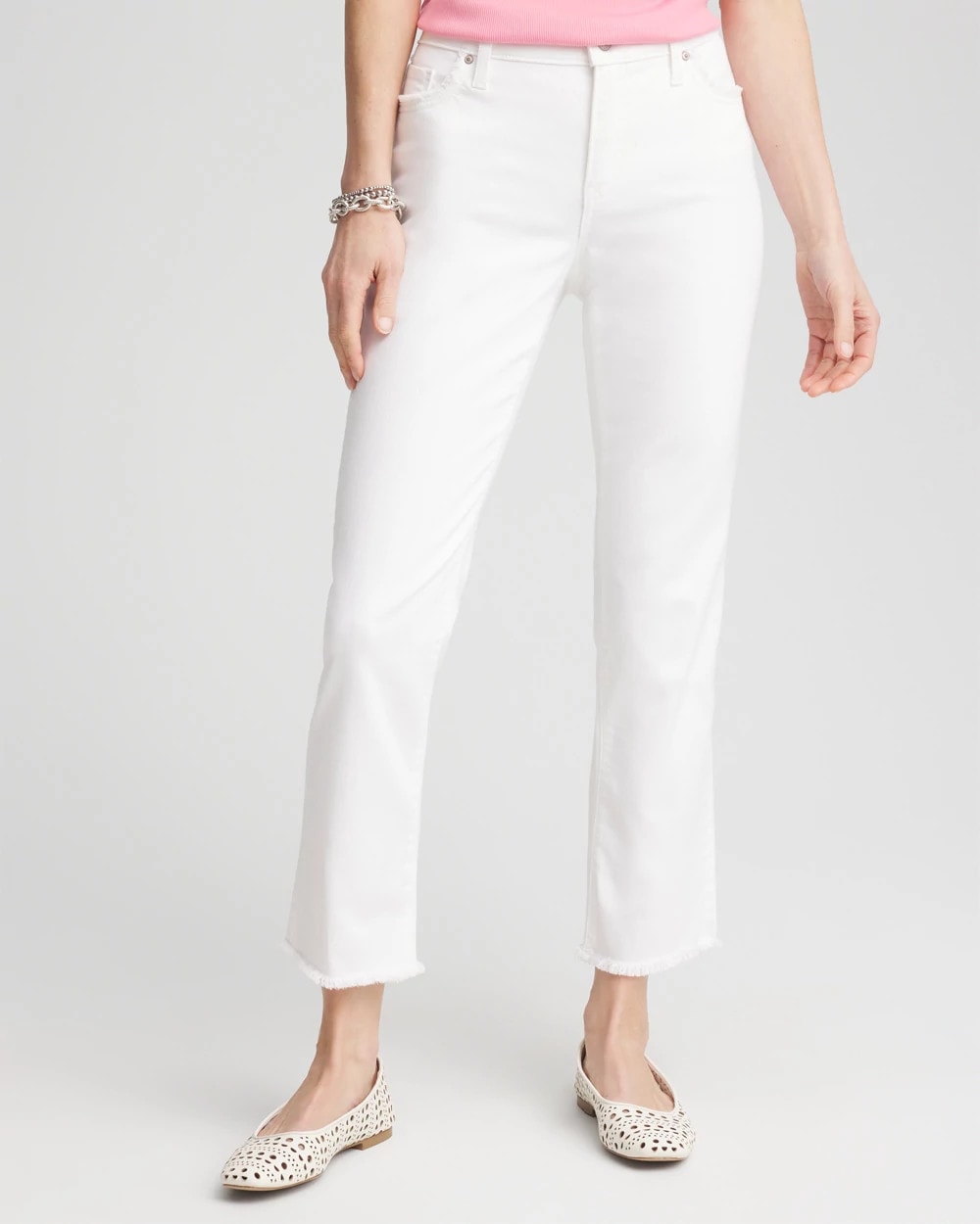 Chico's Collections Girlfriend Frayed Cropped No Stain Jeans