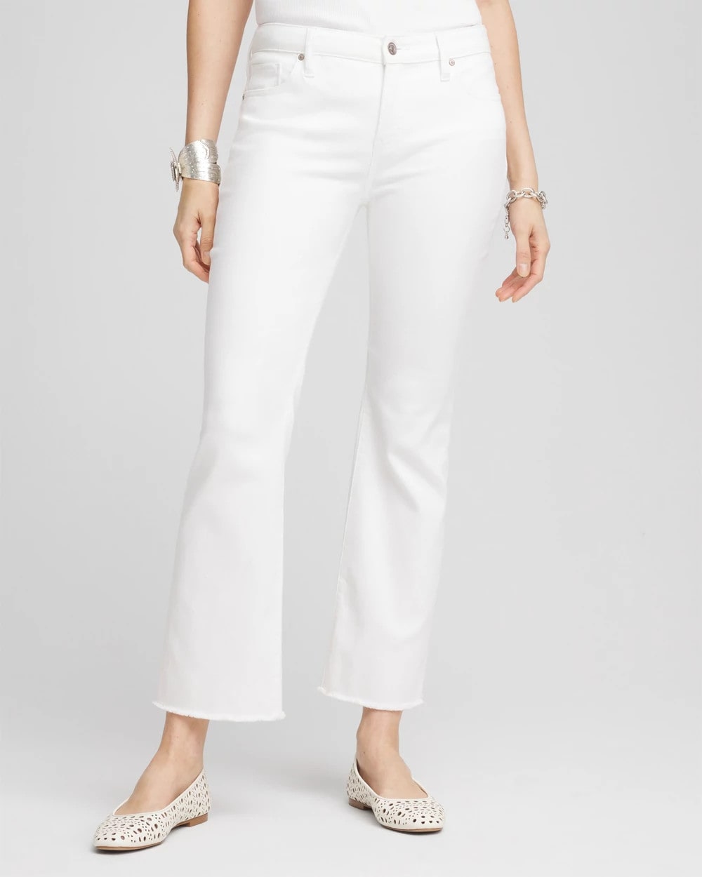 Chico's Collections No-Stain Girlfriend Frayed Flared Jeans