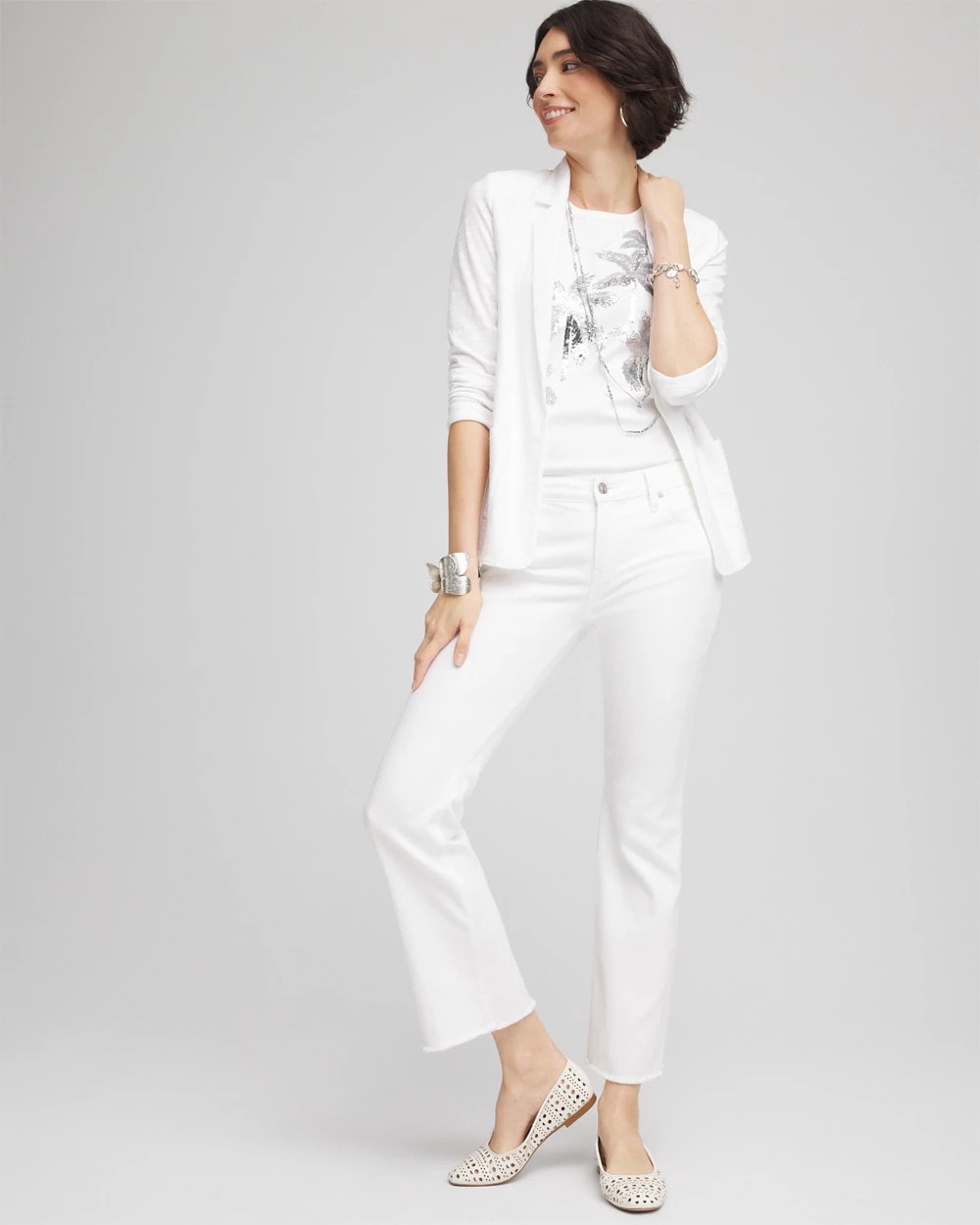 Chico's Collections No-Stain Girlfriend Frayed Flared Jeans