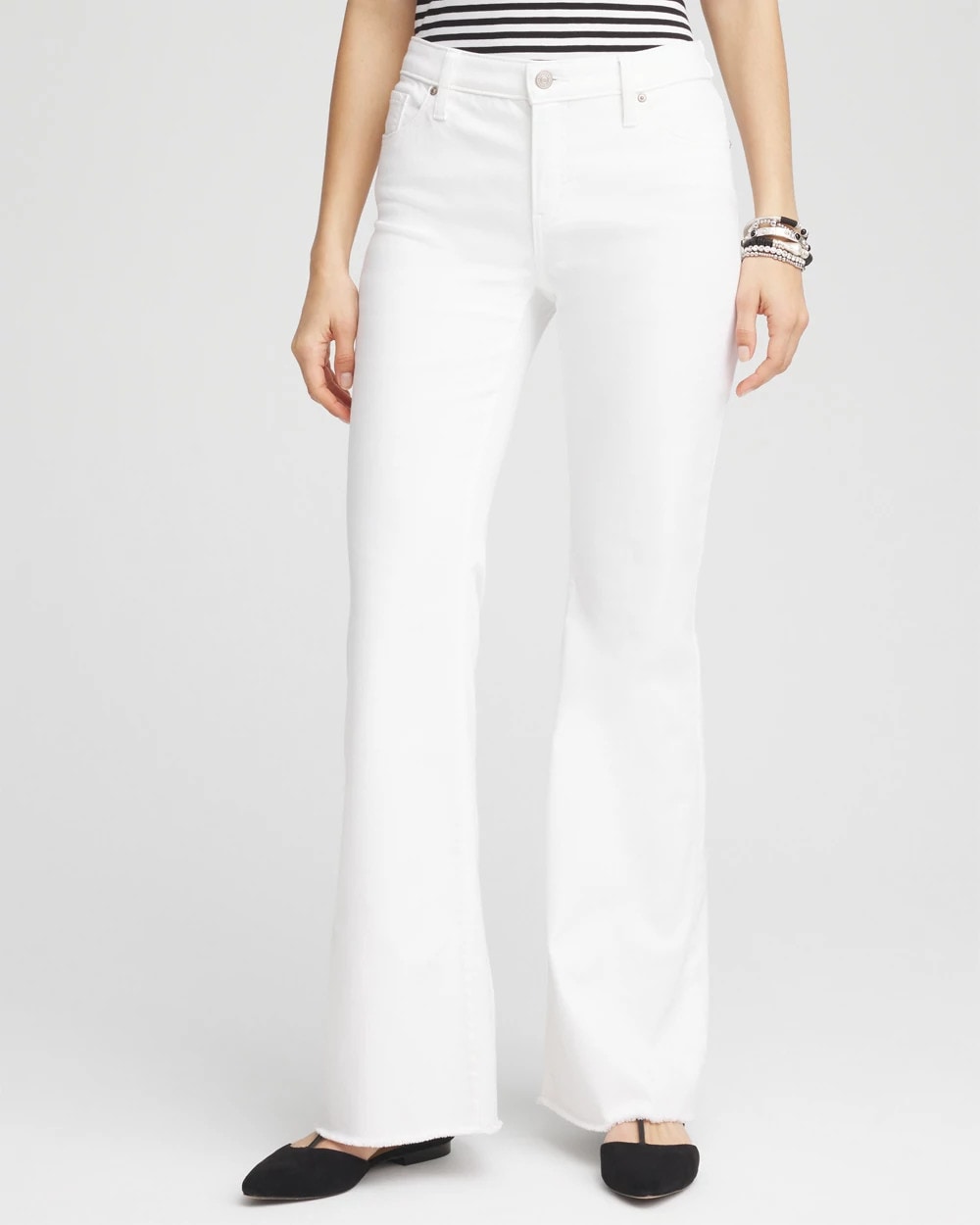 Chico's Collections Girlfriend No Stain Frayed Flared Jeans