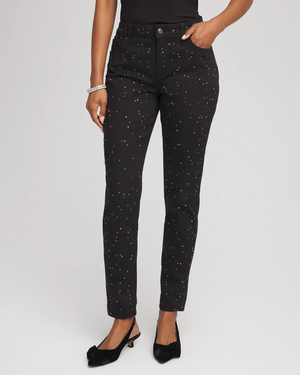 Chico's Collections Stone Embellished Girlfriend Slim Ankle Jeans